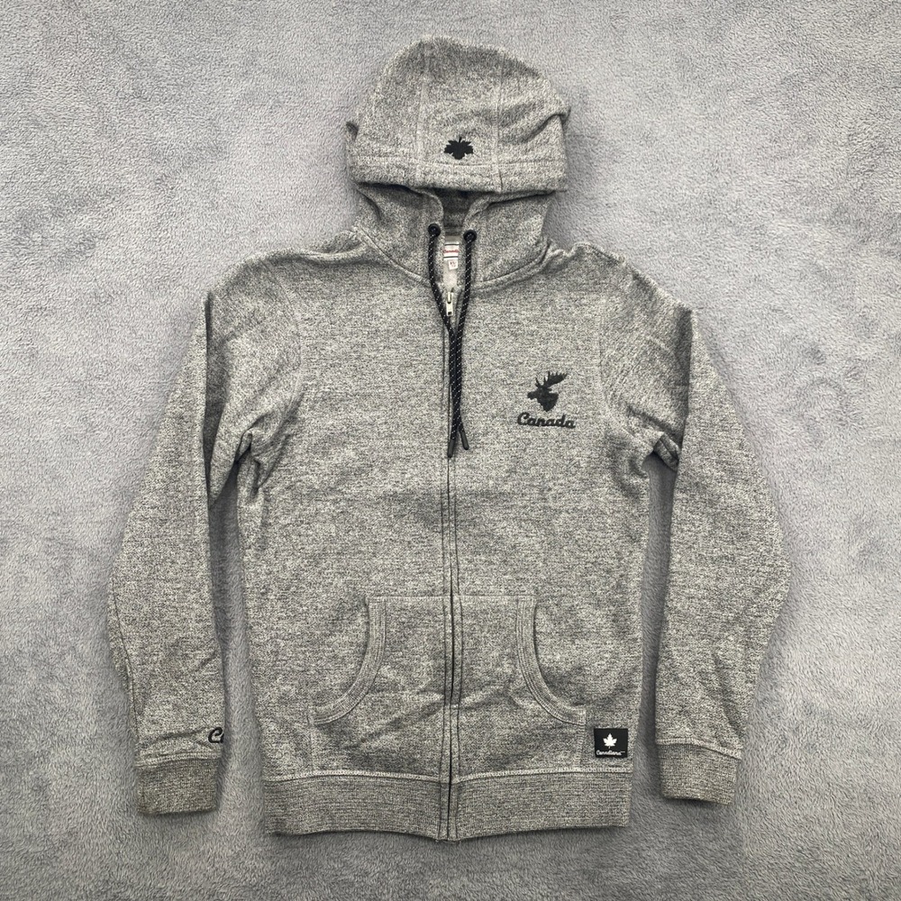 Canadiana Full Zip Hoodie Womens XS Gray Canada Moose Fleece Sweatshirt